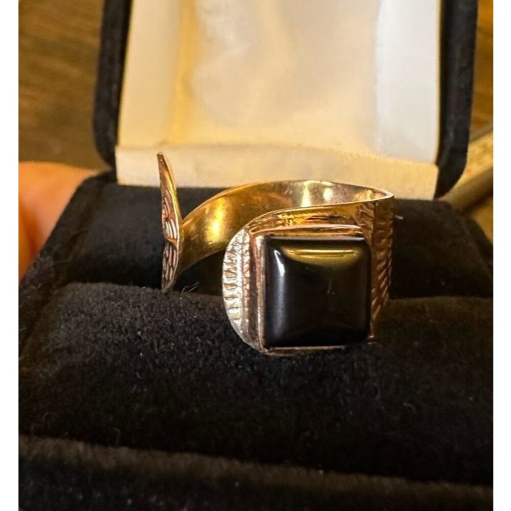 Square Black Onyx Pure Copper Bypass Ring Size 9